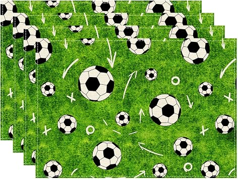 XCHI Green Soccer Grass World Cup Placemats Set of 4 Table Mats for Game Day Soccer Party Home Kitchen Dining Table Decorations 12x18 Inch