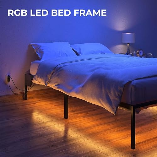 Miniatura 8 de Rolanstar Base de cama con estación de carga USB, marco de cama matrimonial con luces LED, marco de cama de plataforma con listones de acero