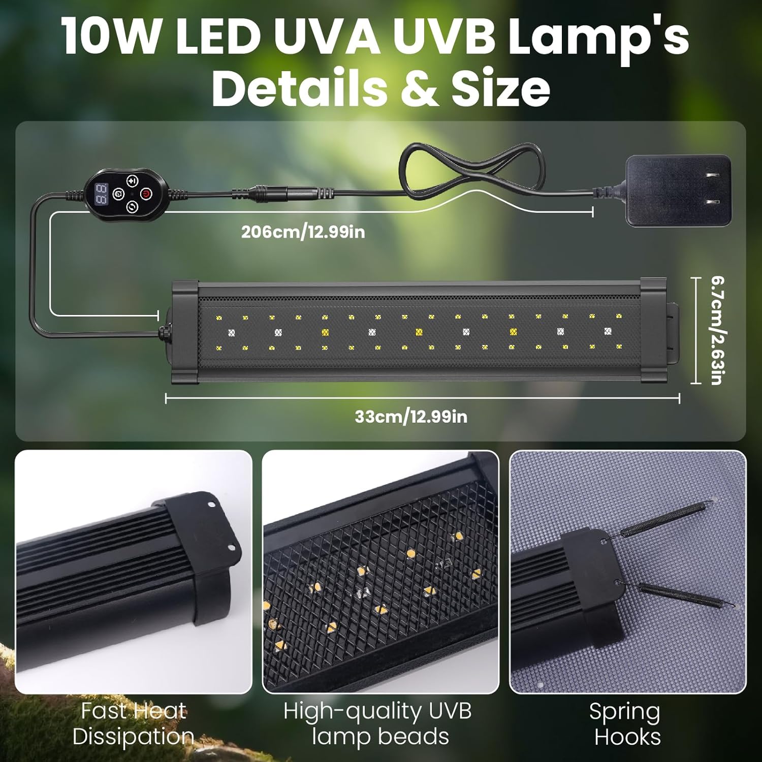 GlowUp 12 Inch 10W Dimming LED UVB Light for Reptiles, UVB 20.0/10.0/5.0/Purple Light, 3 Light Modes, Timer, UVA UVB Reptile Lamp for Tropical & Desert Reptile, Bearded Dragons, Turtles, Snakes