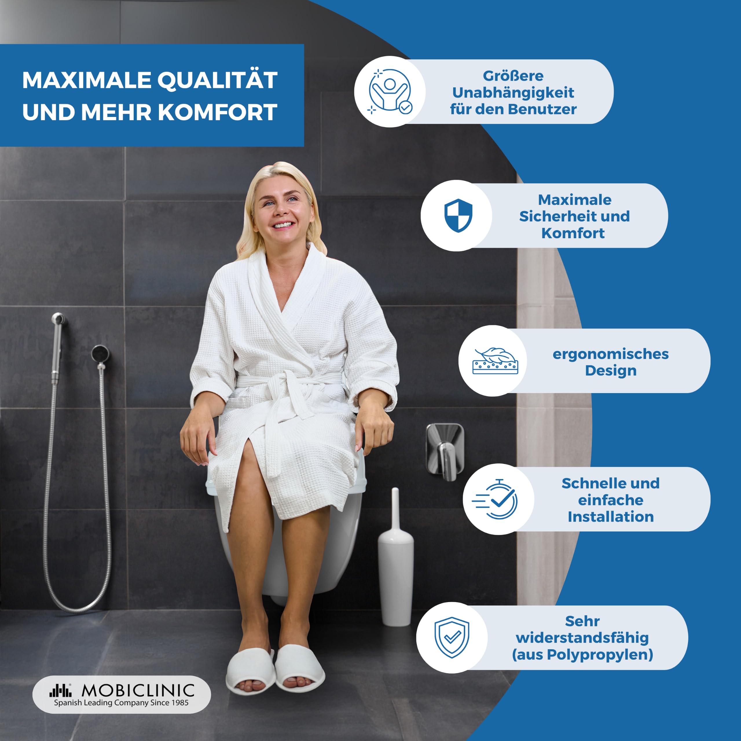 Mobiclinic®, Toilettensitzerhöhung, 10 cm Höhe, Europäische Marke, Wc sitzerhöhung, Toilettenaufsatz für senioren, Extra stabile, Farbe weiß, Titan