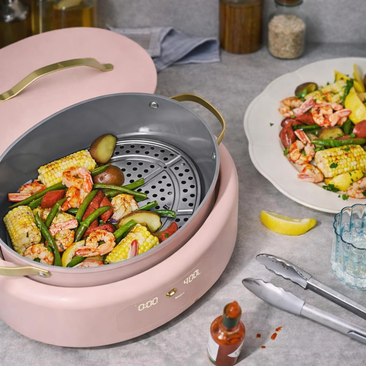 6 Quart Electric beeautifuul Multi Cooker 10 in 1 with Programmable Touch Display, Slow Cook Sear Steam (Rose)