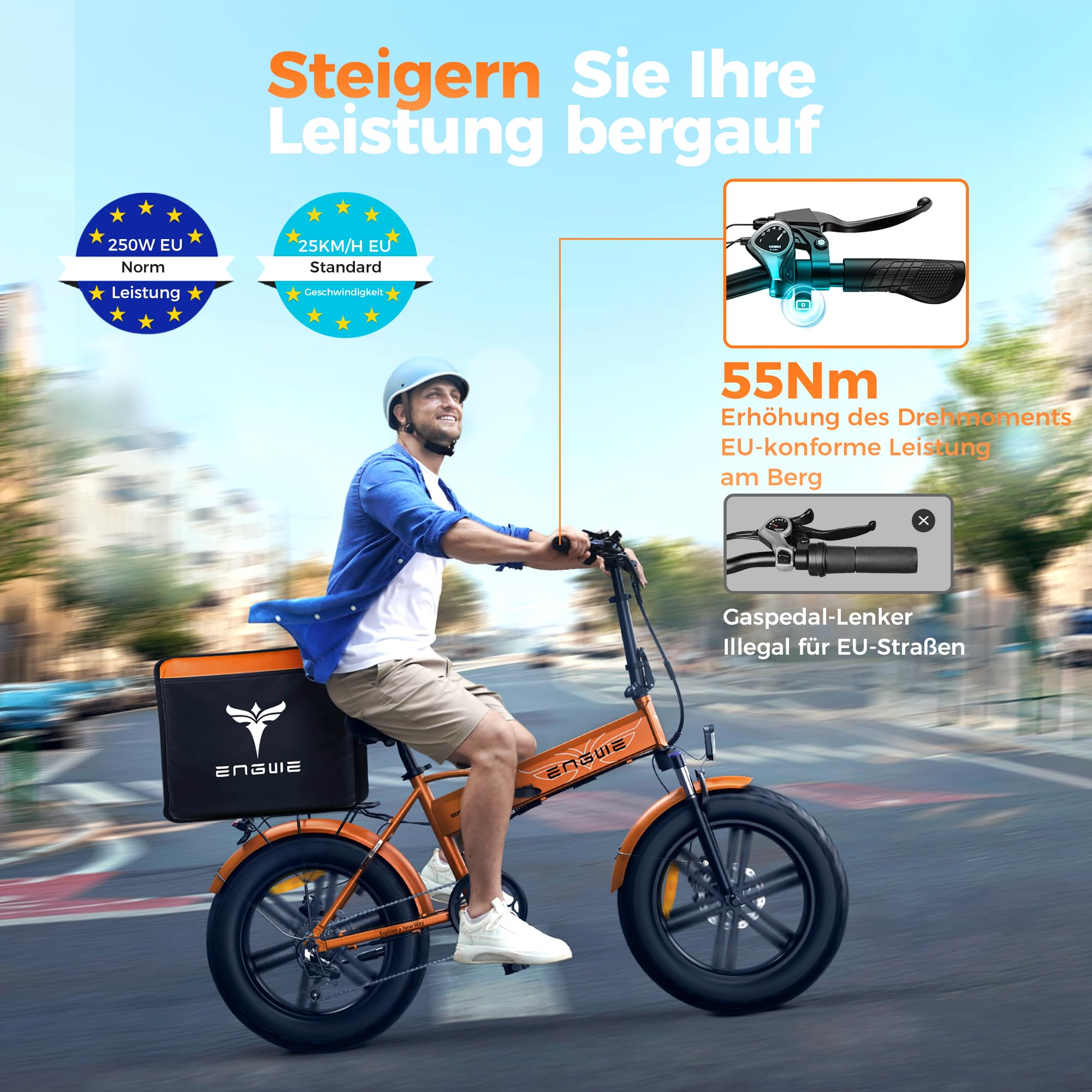 ENGWE EP-2 Boost Klappbares Elektrofahrrad mit Drehmomentsensor, 48V 13Ah Herausnehmbarer Akku Reichweite 120KM und 250W Bürstenlosem Motor, LED-Display, 20" x 4.0" Fat-Tires und 7 Gang