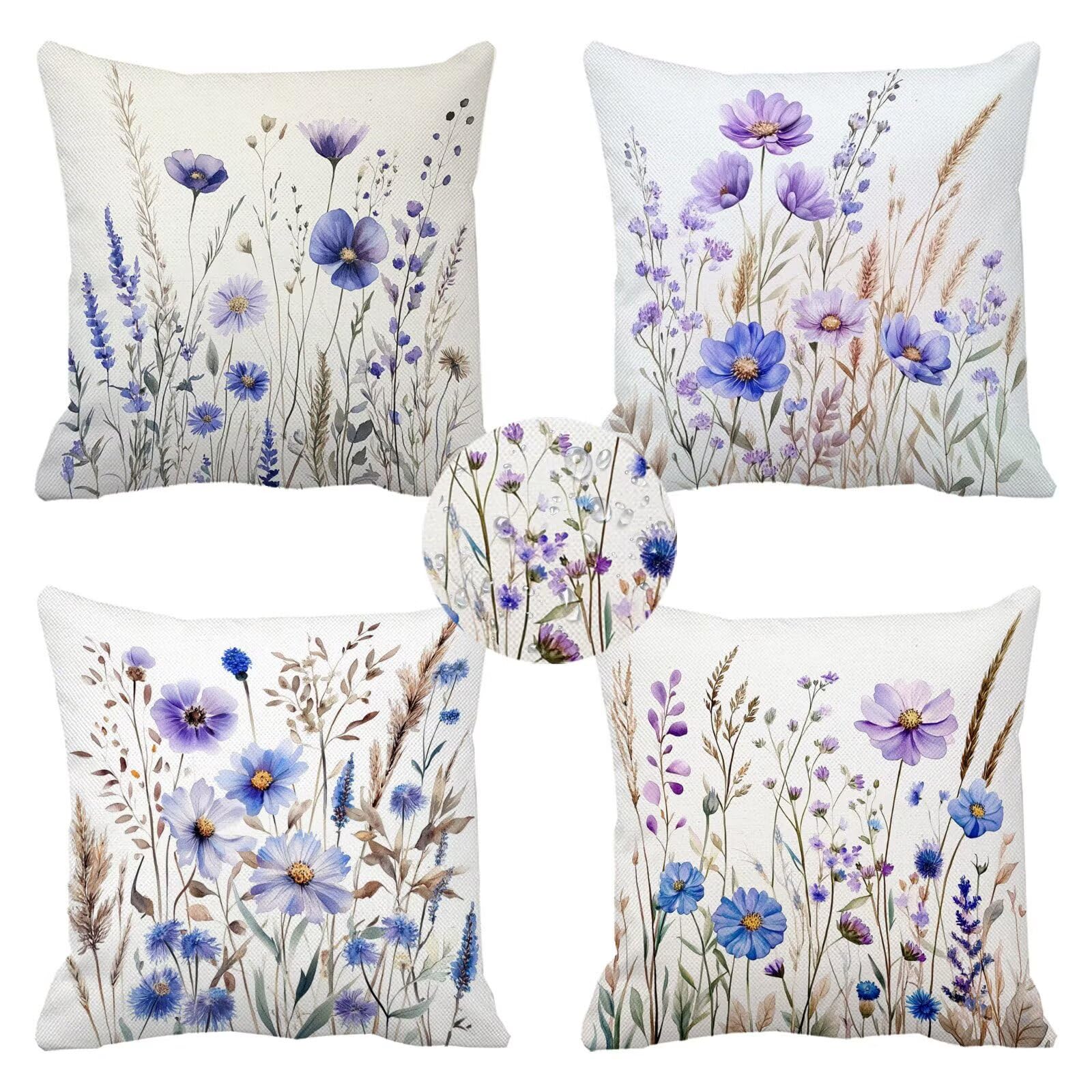 Taie d'oreiller décorative imperméable violette en lin 35x35 cm anti-taches