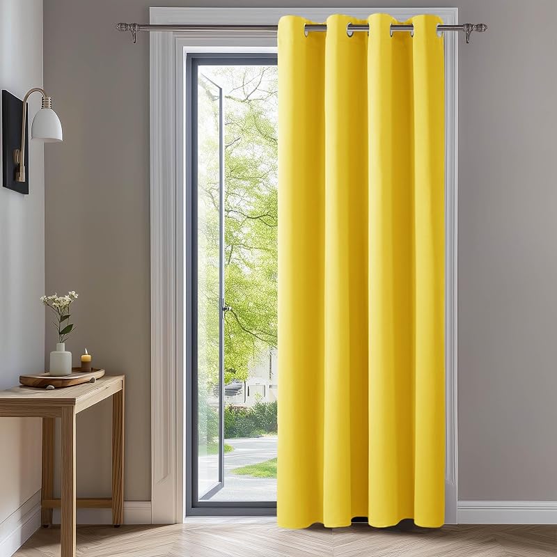 Deconovo Sötétítő Függöny Fémkarikás, Hőszigetelő, Mustársárga, 240x140 cm, Napfény- és Zajszűrő, Hálószobába, Nappaliba
