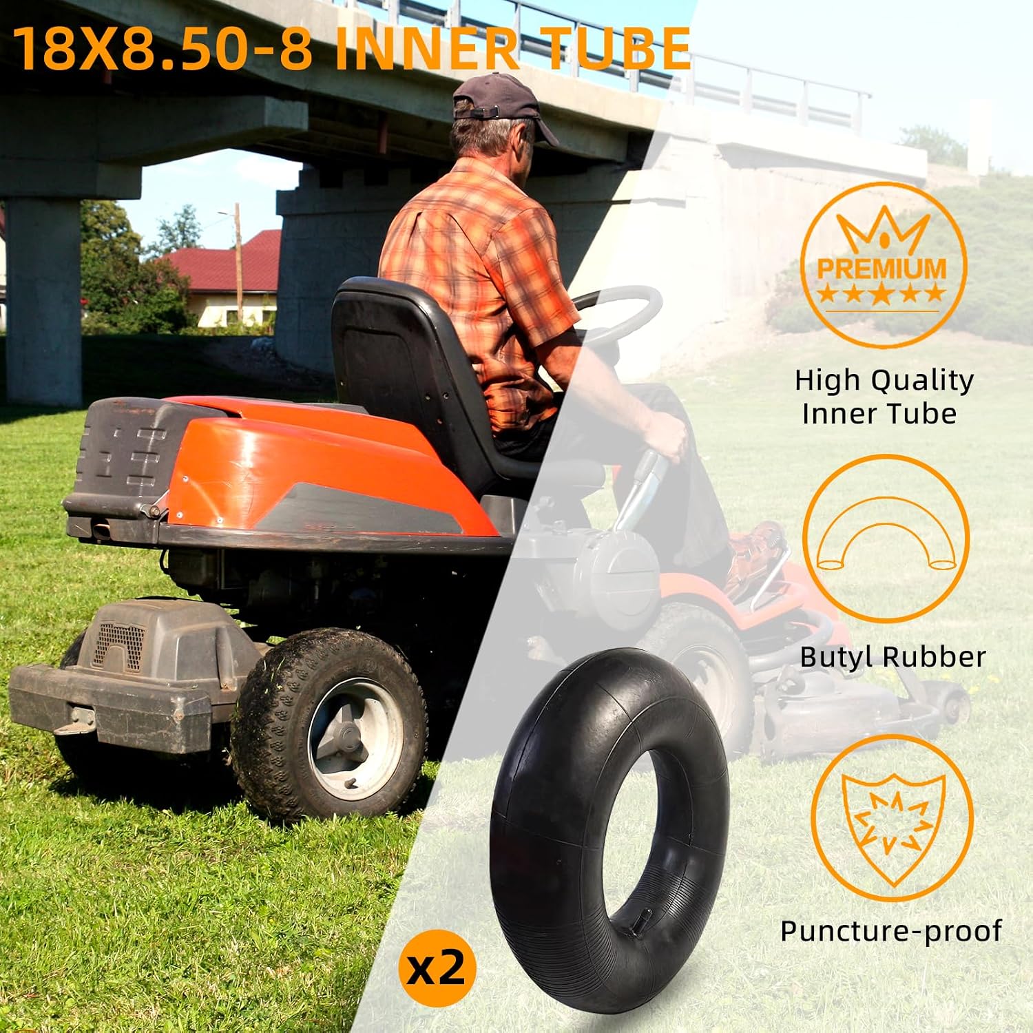 2 Pack 18x8.50-8 18x9.50-8 Replacement Tire Inner Tubes with TR-13 Straight Valve Stem Fits for Riding Lawn Mowers,Golf Cart,Wheelbarrows,ATVs,Tractor,Trailers