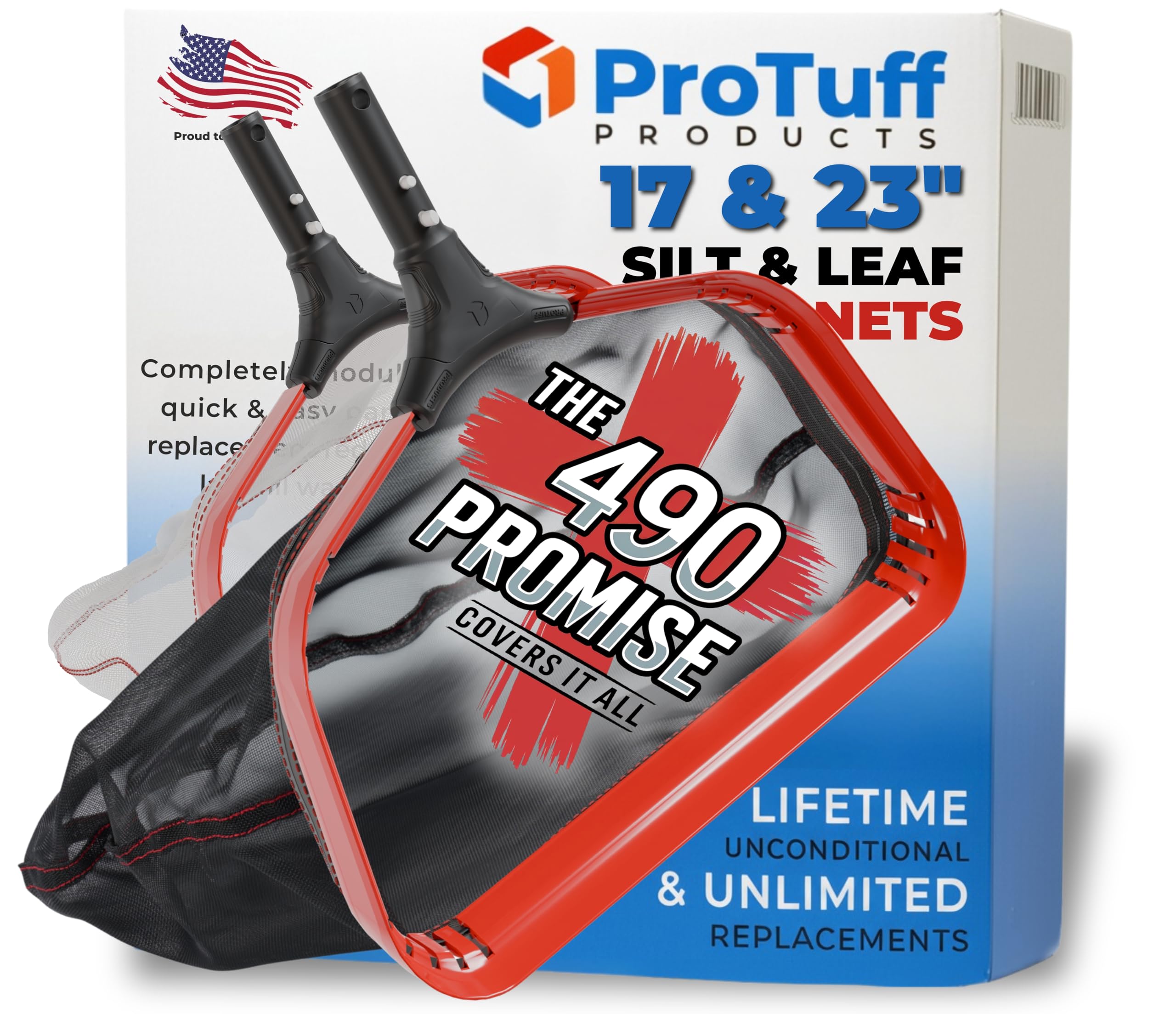 ProTuff Products Silt & Leaf Rake Bundle - 2 - Items: 23 Inch Medium & 17 inch Fine Mesh Pool Cleaner for Sand, Silt - Nearly 24 & 18 inch