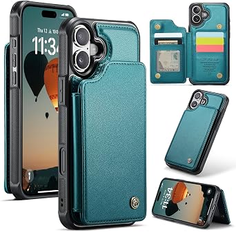 Kowauri for iPhone 16 Plus Case, PU Leather Wallet Case for Women Men with RFID Blocking Card Holder Slot Magnetic Closure Shockproof Phone Cover for iPhone 16 Plus 6.7 inch Teal