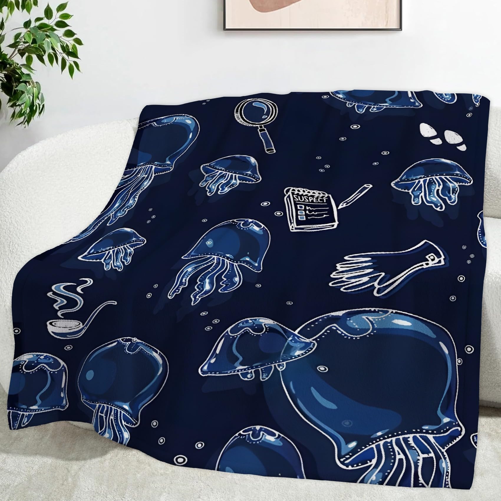 Qualle Przytulny koc, w stylu detektywistycznym, koc polarowy z mikrofibry, przytulny, nadaje się do salonu i sypialni, dekoracja domu, 220 x 240 cm