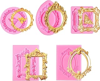 5 Pack Photo Frame Fondant Molds,Picture Frames Silicone Mold Vintage Frame Molds, Baroque Style Air Dry Clay Molds,For Cake Decorating Cupcake Topper Chocolate Candy Polymer Clay Baking Desserts