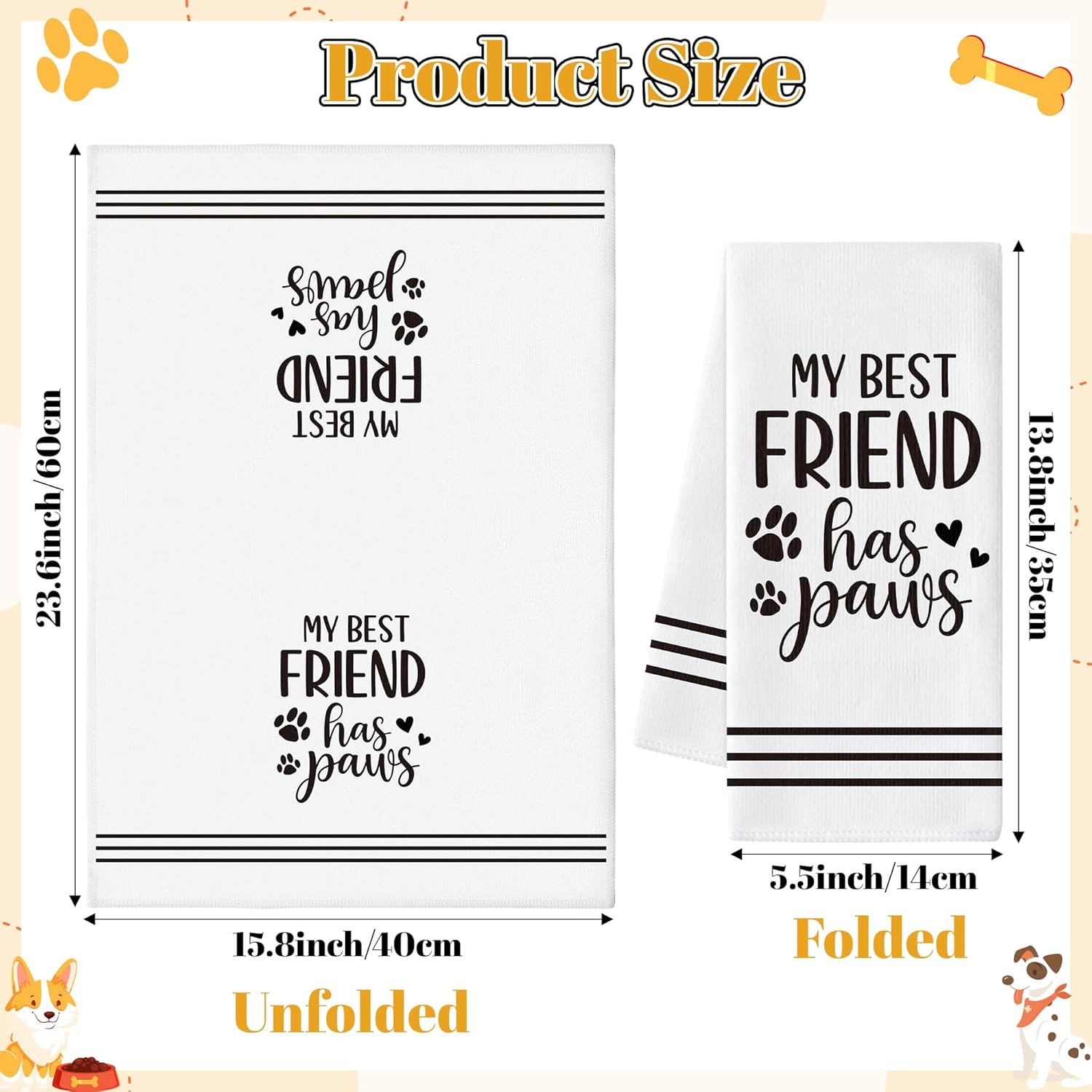 GROBRO7 Paws Prints Hand Towel - 6Pcs Dog Paw Print Bathroom Decor Kitchen Dishcloths Set Soft Polyester Towels for Bath Bar Dining Room Decor Cute Puppy Lovers Gifts for Men Women Housewarming - Image 2