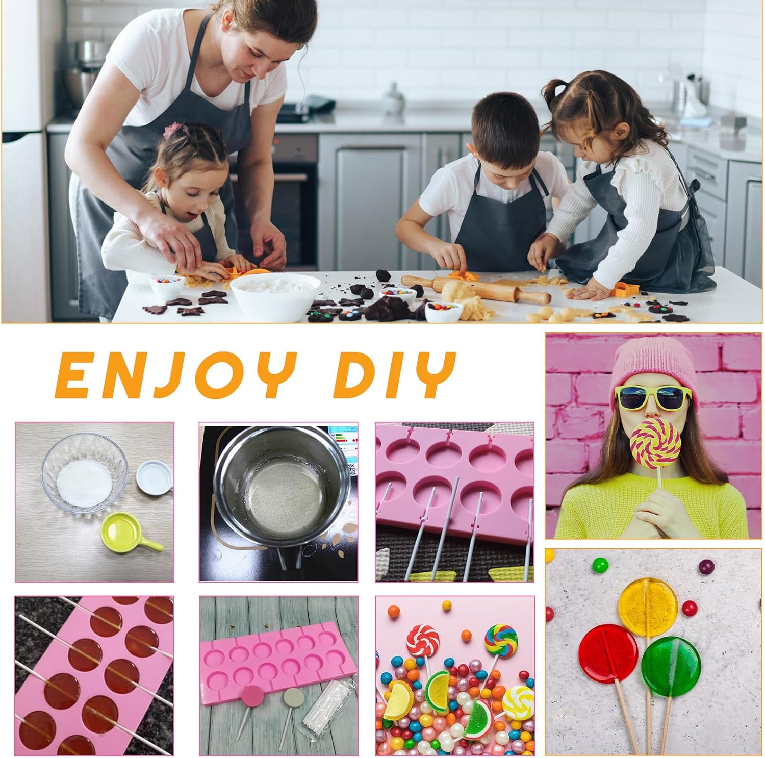 4PCS Silicone Lollipop Mold, Cute Shape Fondant Mold for Making Chocolate, Candy, Cookie With Sticks - Great for Hard Candy