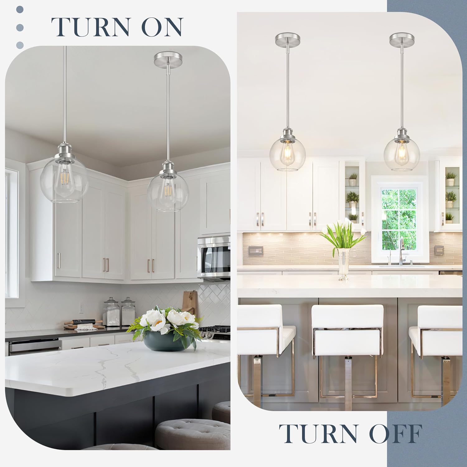 Bagood 6 Inch Nickel Mini Hanging Pendants Light Contemporary Globe Pendant Kitchen Island Modern Pendant Lights with Clear Glass Adjustable Hanging Light Fixture for Dining Room Bedroom (Bulb Incl.)