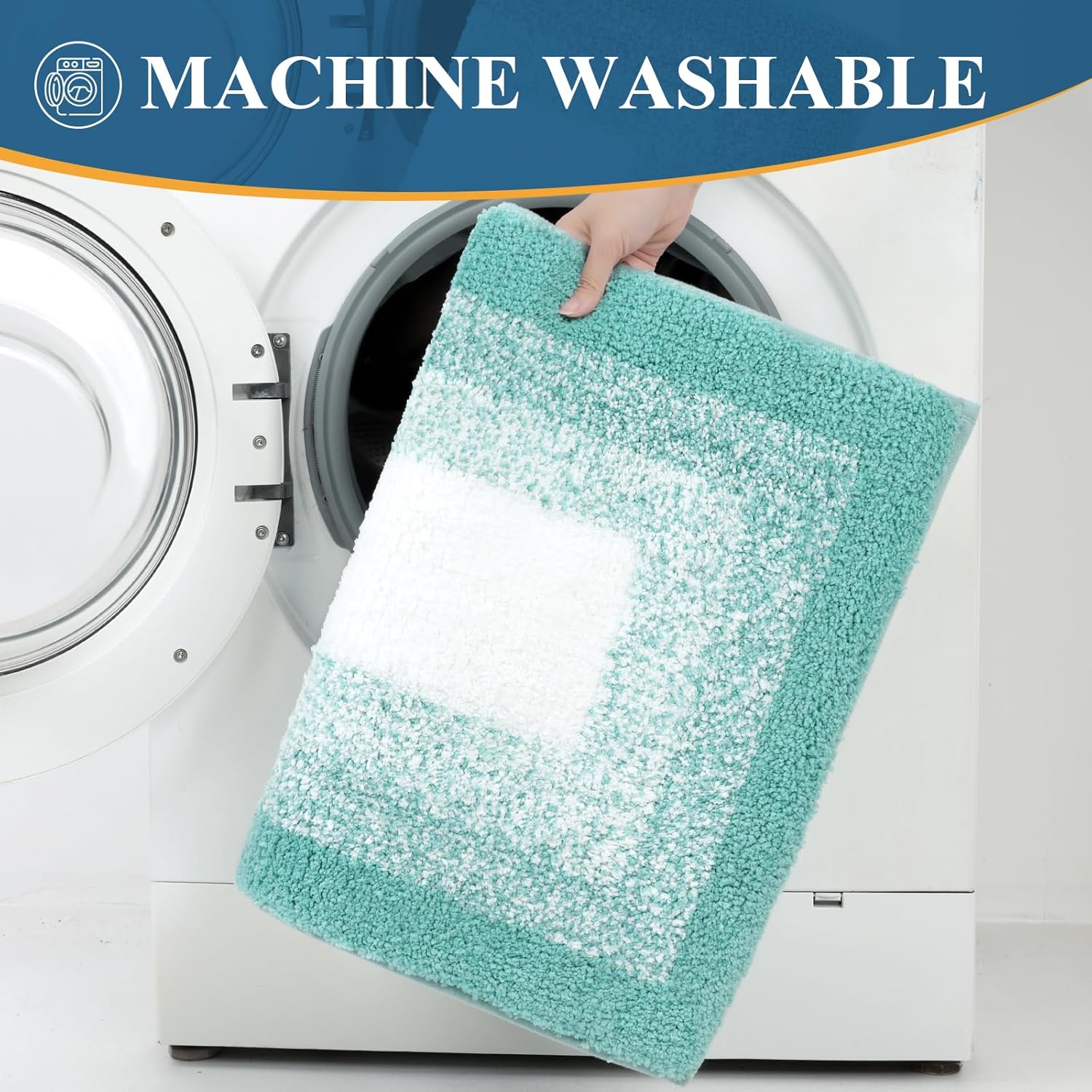 Bsmathom Microfiber Bathroom Rugs Sets 3 Piece, Non-Slip Absorbent Bath Mats for Bathroom, Soft Shaggy Bathroom Mat with U-Shaped Toilet Rug Machine Washable, Teal - Image 7