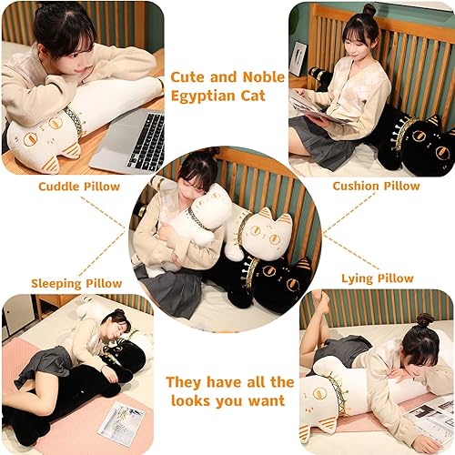 Miniatura 6 de Juguetes largos de peluche de gato largo, lindas almohadas largas de gato blanconegro, almohada de felpa súper suave de gato de dibujos animados,