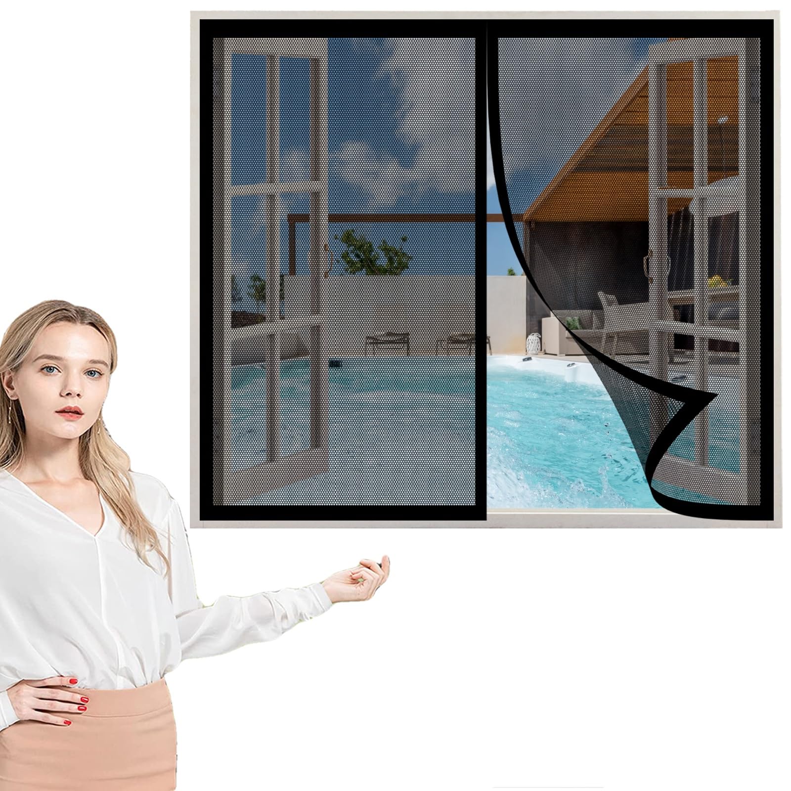 Amzero Black Fly Screens For Window 100 X 95 Cm(39 X 37Inch), Anti Mosquito Fly Curtain Door Screens Nets, Keep Insects Out For All Kinds Of Window,