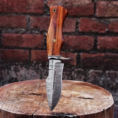 Miniatura 4 de 10 "hecho a mano forjado de acero de Damasco caza supervivencia desollar bushcraft cuchillo EDC Horizontal llevar vaina