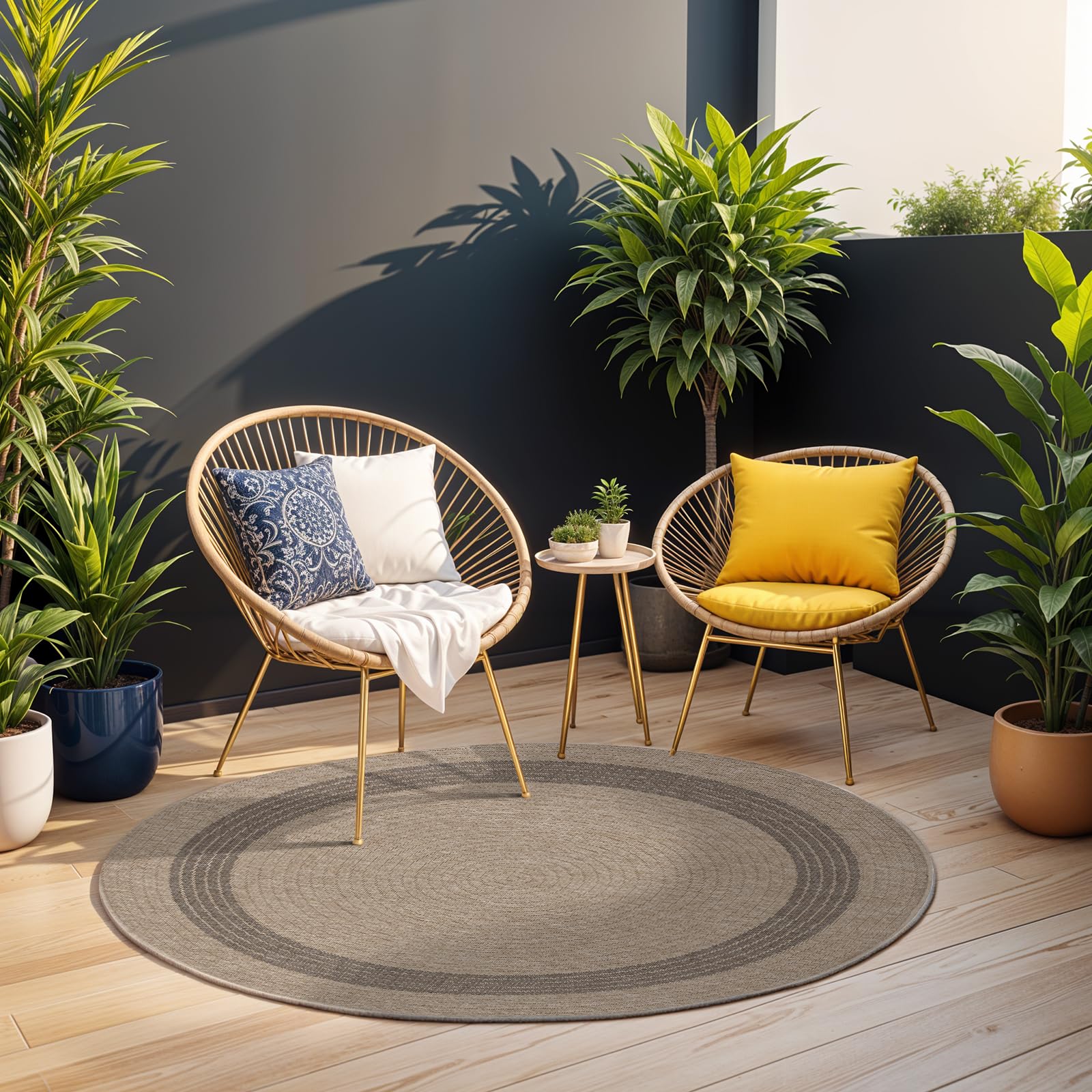Surya Sintra Vintage Teppich rund - Teppiche Wohnzimmer, Esszimmer, Flur, Carpet Living Room - Orientalischer Teppich Boho Style - Bunter Muster,Tan,Black 100cm Rund