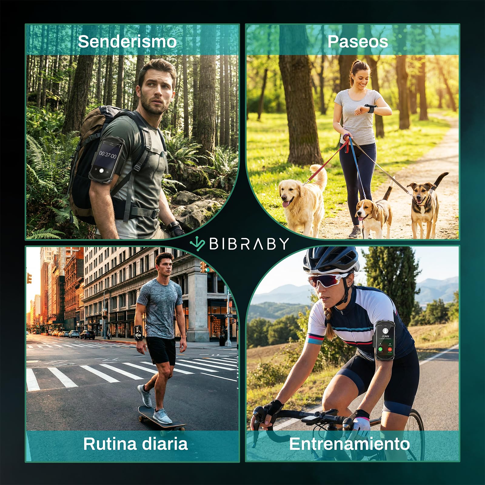 BIBRABY Super Brazalete móvil en Funcionamiento Running | Soporte Universal para movil Ajustable a Brazo y muñeca | Accesorios Antideslizantes | Correr Caminar Gimnasio | Phones hasta 7'' (Negro) - 3