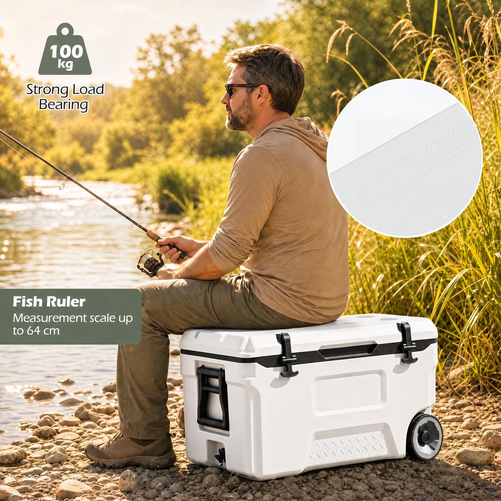 LIFEZEAL 50 L Frigo Termico Portatile 2 in 1 | Contenitore Termico Caldo e Freddo con Coperchio, 2 Sacchetti di Ghiaccio, Maniglie e Ruote per Pesca, Barbecue e Campeggio