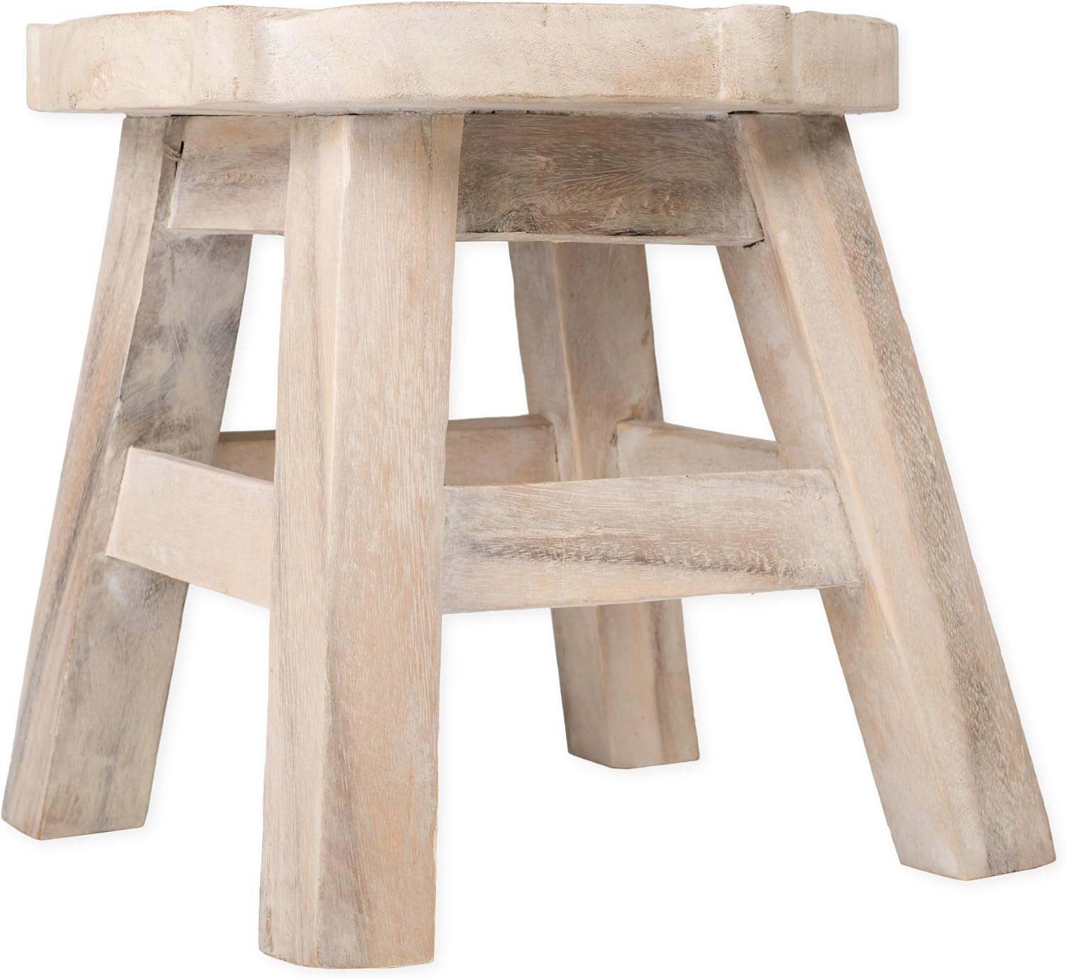 Sea Island Imports Starfish Whitewash Design Hand Carved Acacia Hardwood Decorative Short Stool