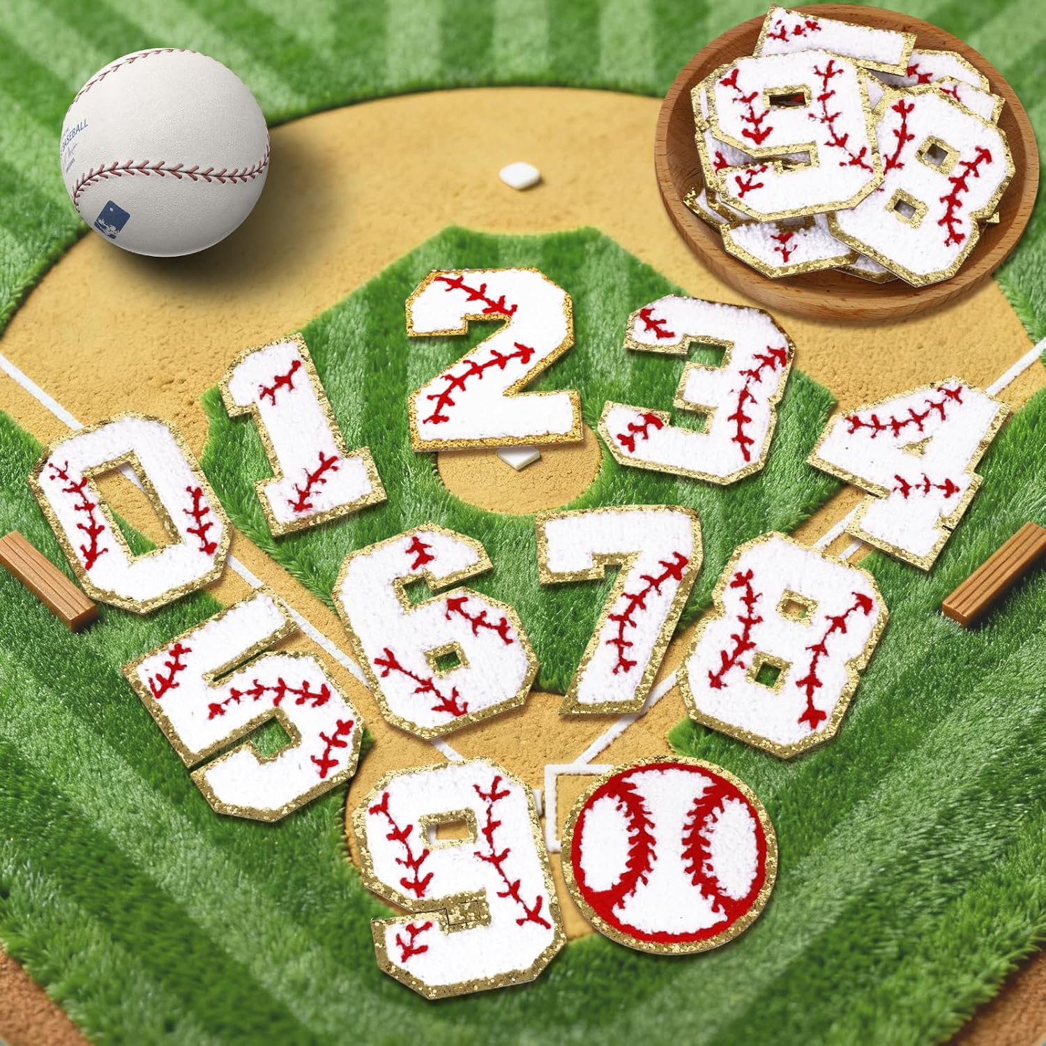 22 Pcs Baseball Number Patches Chenille Self Adhesive Baseball Patch Embroidered,Include 20 Number Patch 0-9 Applique,2 Baseball Sew on Patch Game Day Stickers for Backpacks Hats
