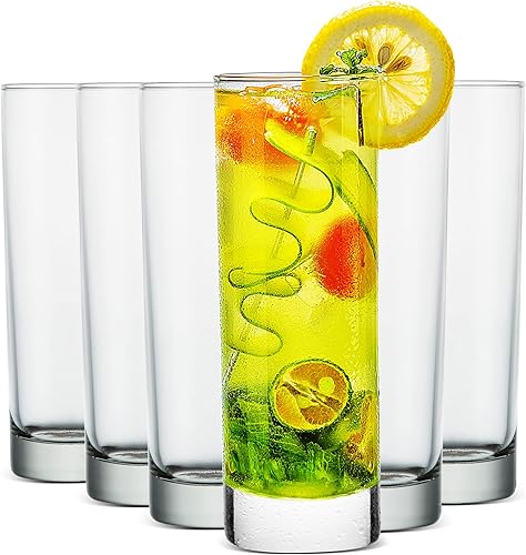 LUXU Vasos altos de alta calidad (juego de 6), vasos Tom Collins de 10 onzas, vasos de vidrio alto transparente, bonitos vasos de cóctel, vasos de