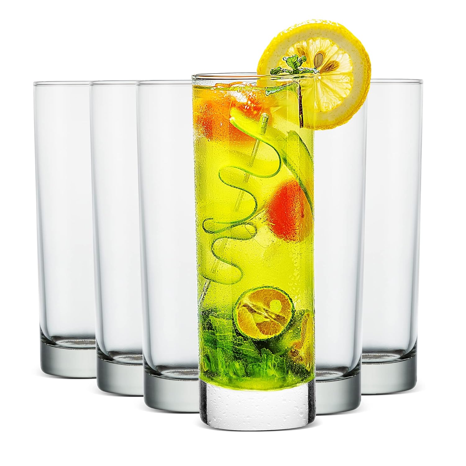 LUXU Highball Glasses(Set of 6)-10 oz,Lead-free Drinking Glasses with ...