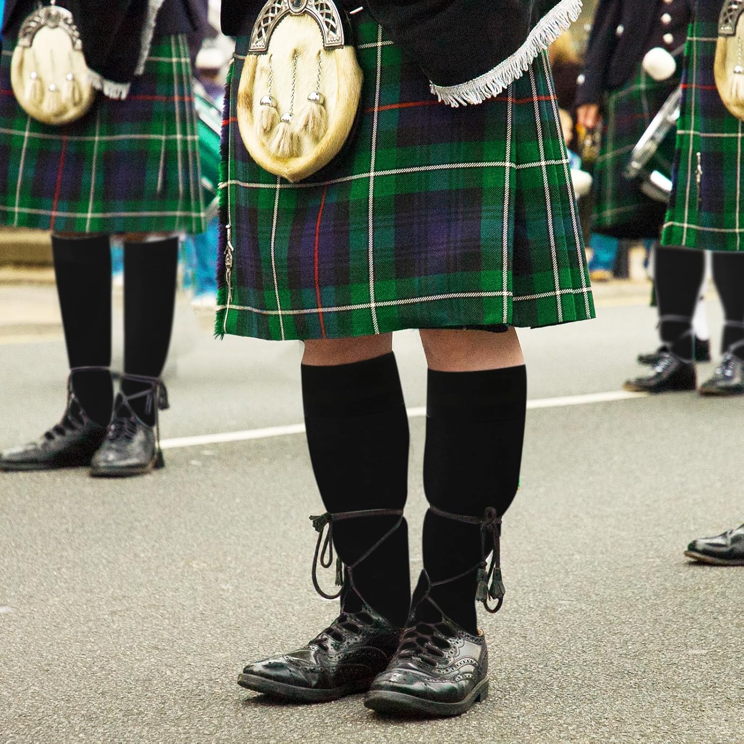 Cozypower 8 Pairs Scottish Kilt Hose for Men Ribbed Kilt Socks Black Knee High Socks Breathable Tube Scottish Accessories for St. Patrick's Day Party Favor, Size L - Image 2