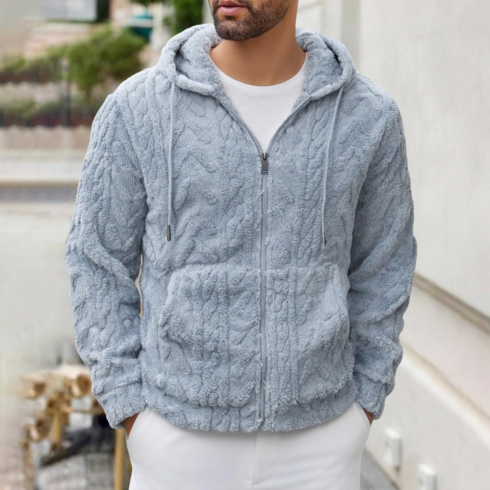 Sudadera Sin Mangas Hombre Chaqueta De Forro para Hombre, Manga Larga, Cremallera, con Capucha, Estilo Casual Y Cálido Invierno. Top Yoga (Light Blue, S) Ropa Marca Gimnasio Camisas