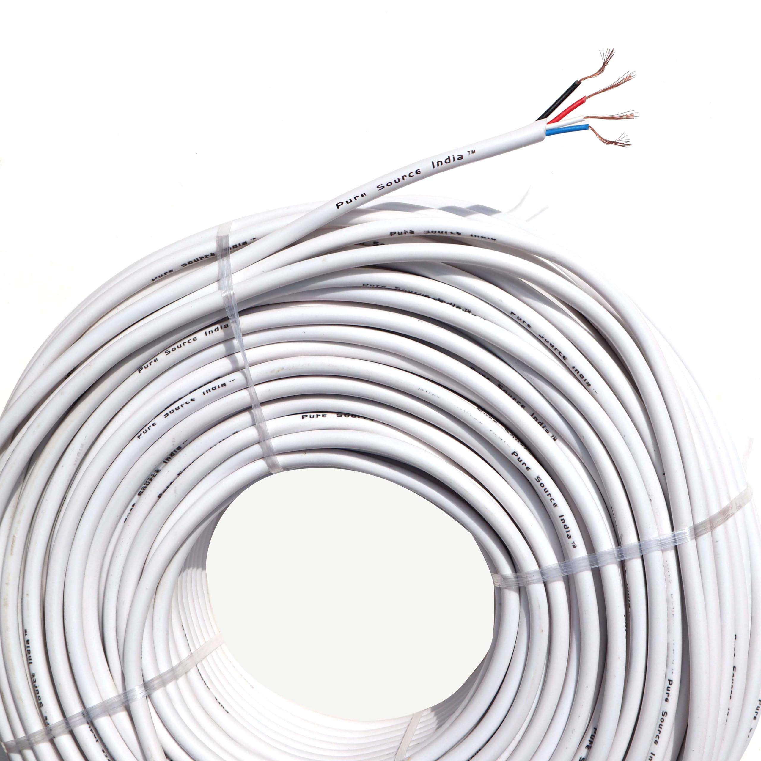 Pure Source India Flexible 0.25mm x 4 Core Round Copper Electrical Wire, Load Capacity- 2 Ampere / 450 Watt (White) (5 MTR)