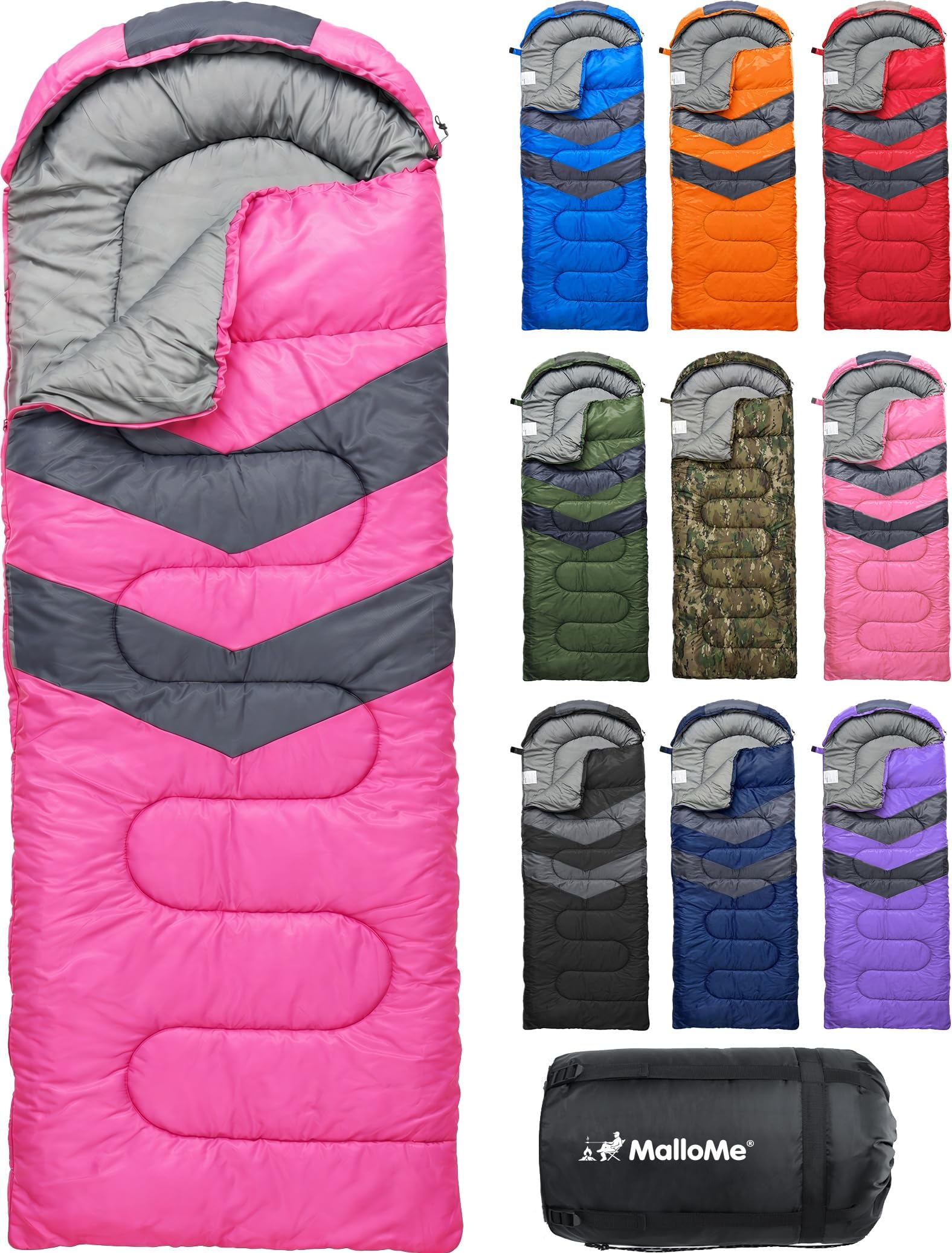 MalloMe Sleeping Bags for Adults Cold Weather & Warm - Backpacking Camping Sleeping Bag for Kids 10-12, Girls, Boys - Lightweight Compact Camping Essentials Gear Accessories Hiking Sleep Must Haves