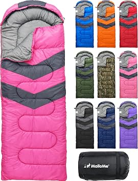 MalloMe Sleeping Bags for Adults Cold Weather & Warm - Backpacking Camping Sleeping Bag for Kids 10-12, Girls, Boys - Lightweight Compact Camping Gear Must Haves Hiking Essentials Sleep Accessories
