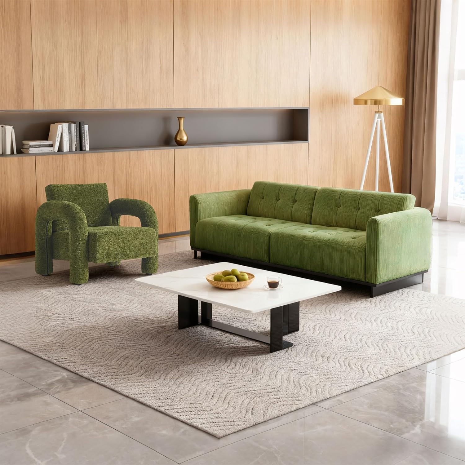 33.5" Modern Accent Chair, Velvet Single Sofa for Living Room,Comfy Arm Chair Leisure Armchair Single Sofa Chair with Curved Arm for Living Room, Apartment,Bedroom,Green