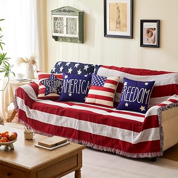 4th of July Pillow Covers 18x18 Inch,Set of 4 Patriotic Red White Blue Summer Outdoor Throw Pillow Covers,Independence Memorial Day USA Flag Linen Fourth of July Cushion Case for Sofa Couch Decor