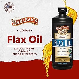 Barlean\'s Organic Lignan Omega 3 Flaxseed Oil Liquid Supplement for Men and Women, Cold Press Flax Seeds, 7230mg ALA Fatty Acid, Vegan and Gluten Free, 32 oz