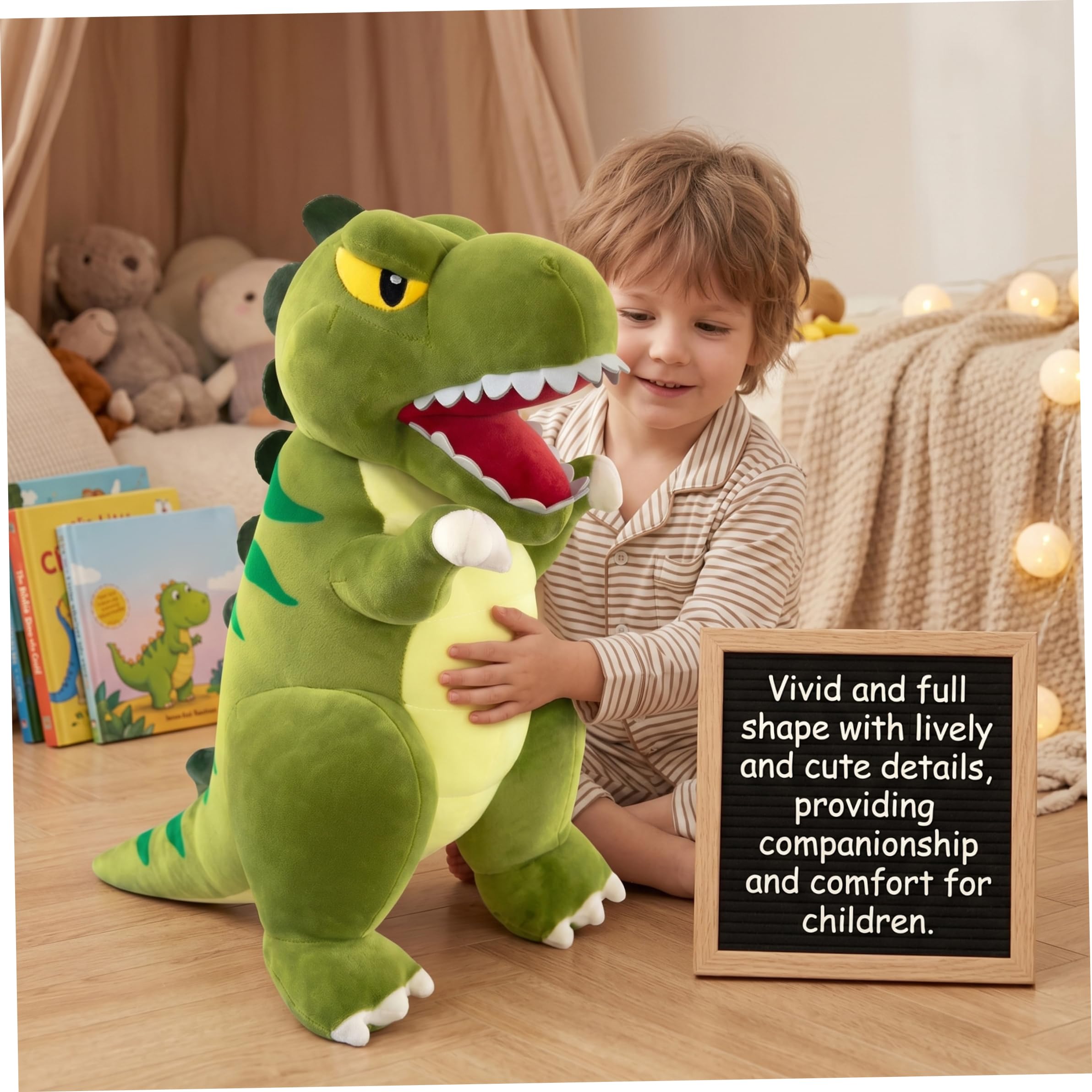Dinosaurio De Peluche, Lindo Juguete De Peluche De Dinosaurio, Almohada Suave Y Acogedora, Compañero para Niños, Verde, 23, 62 Pulgadas (60 Cm)