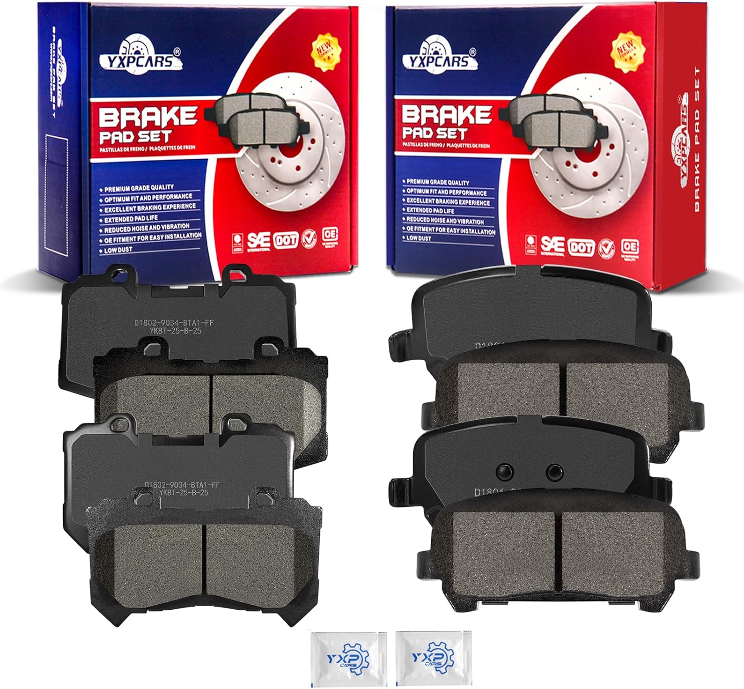 Ceramic Disc Brake Pads Set Front and Rear Replacement for Chevy Colorado 2015 2016 2017 2018 2019 2020, for Gmc Canyon 2015-2020