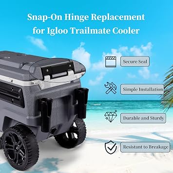 Cooler Lid Hinges Replacement Kit Snap-On Cooler Hinges Compatible with Igloo TrailMate, Heavy-Duty Plastic, Easy Installation Cooler Replacement Parts