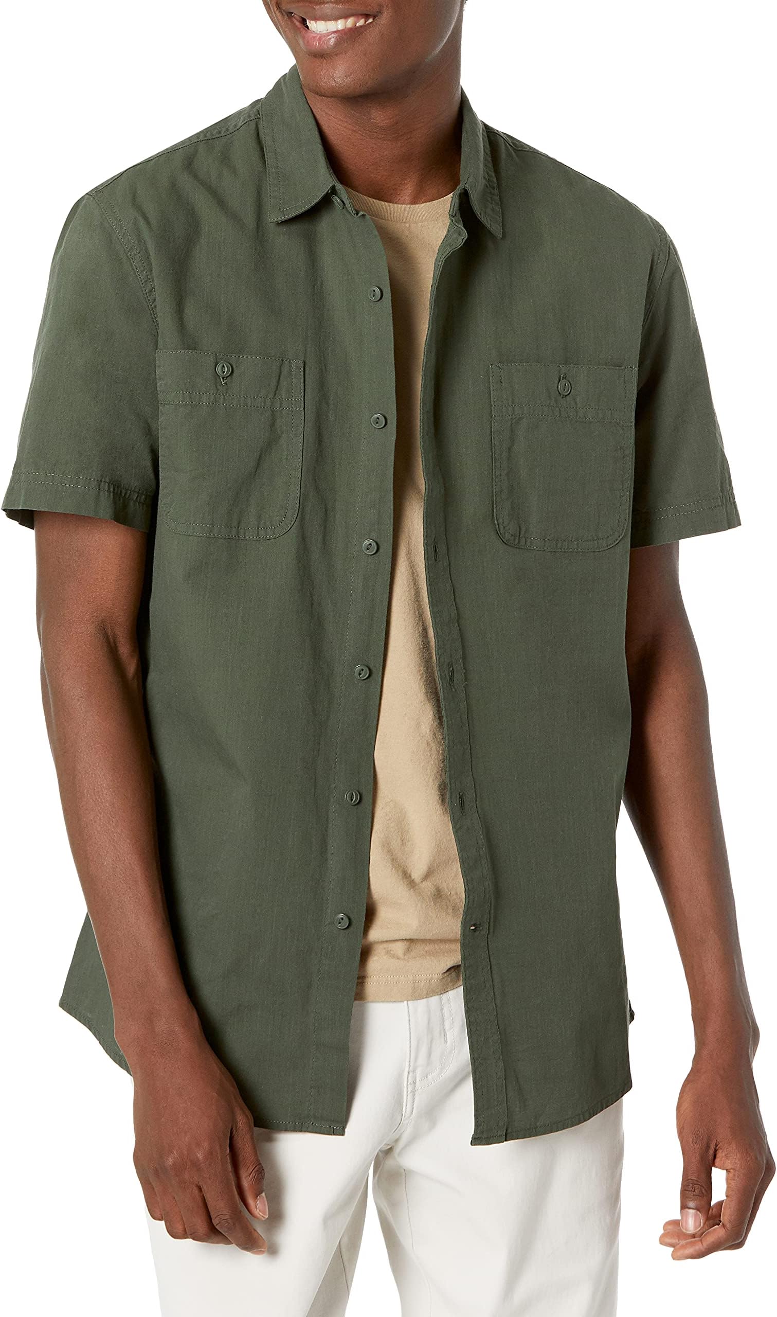 Men's Regular-Fit Short-Sleeve Button-Down Chambray Shirt