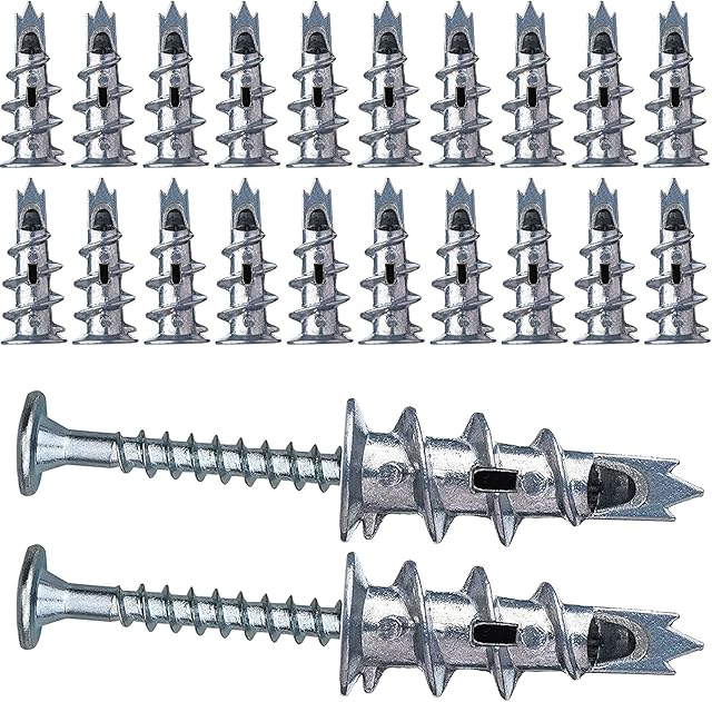 20 Pieces Self-Drill Plasterboard Fixings, Heavy Duty Metal Zinc Self Drilling Drywall Anchors Raw Plugs, Driva Plasterboard Fixings with Screws Set