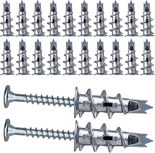 20 Pieces Self-Drill Plasterboard Fixings, Heavy Duty Metal Zinc Self Drilling Drywall Anchors Raw Plugs, Driva Plasterboard Fixings with Screws Set