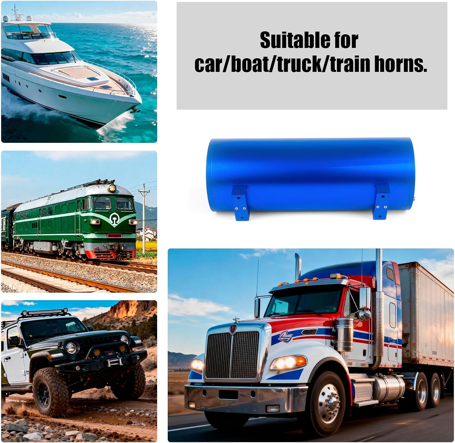 Air Tank 1.6 Gallon 6 Liter 7 Ports for Air Compressor Suspension Ride Bag Storage Tank Car Train Truck Horn,1/4 Inch NPT 200 PSI,Aluminum Blue