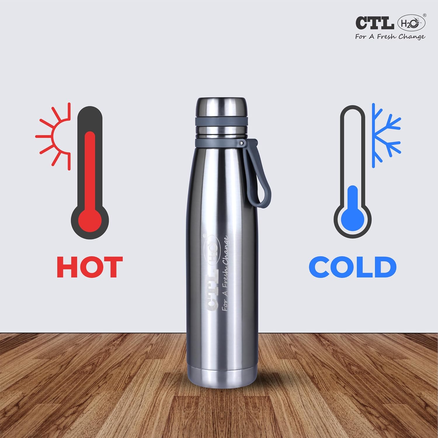 Slim Water Bottle| 1L Stainless Steel Bottle for School Children Office Home Fridge & Gym| Leakproof & Rustproof Design (Silver)