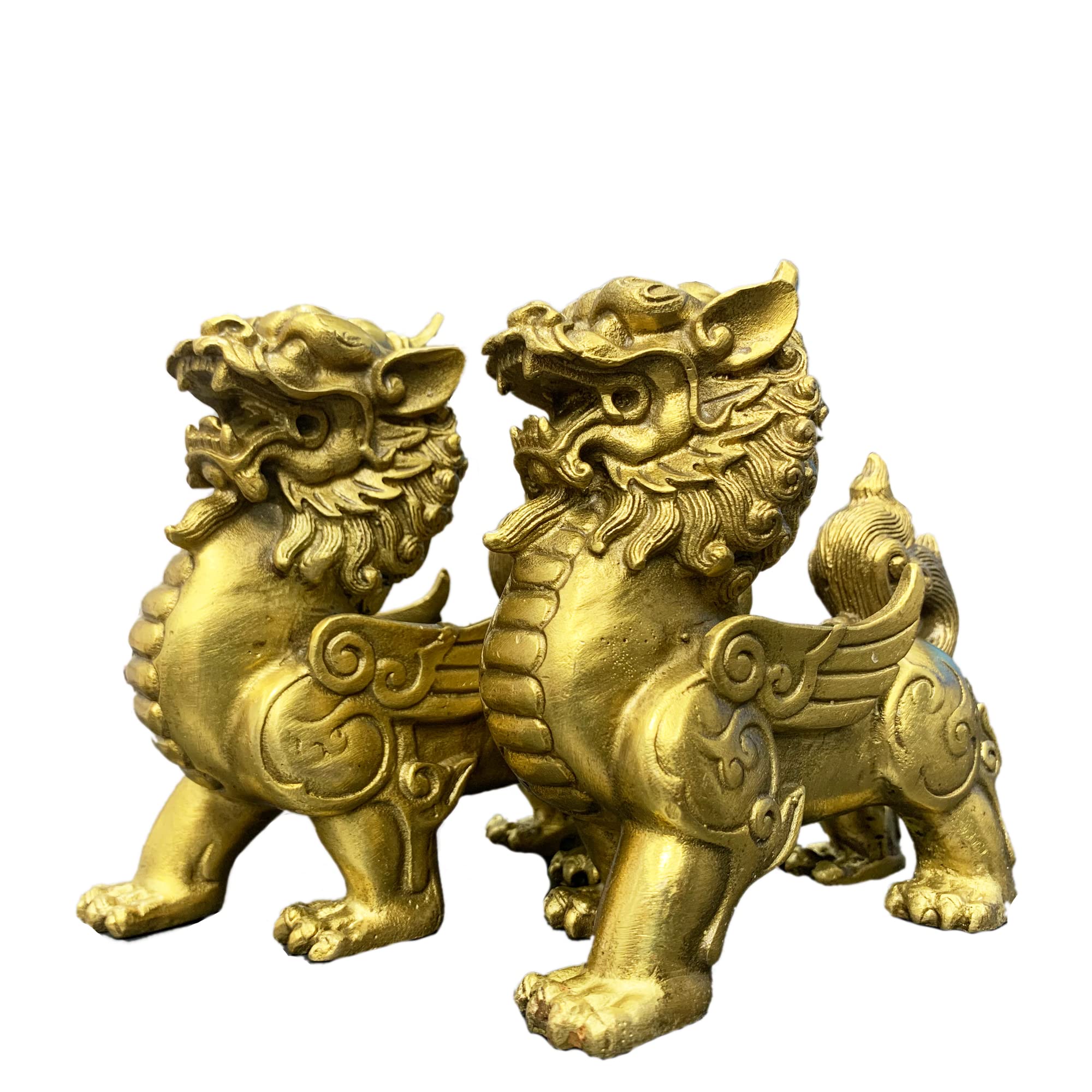 Feng Shui Brass pixiu Statue A Pair pi yao Home Decor Sculpture Golden Figurine Attract Wealth and Good Luck (4.4" L x 2" W x 4.6" H)