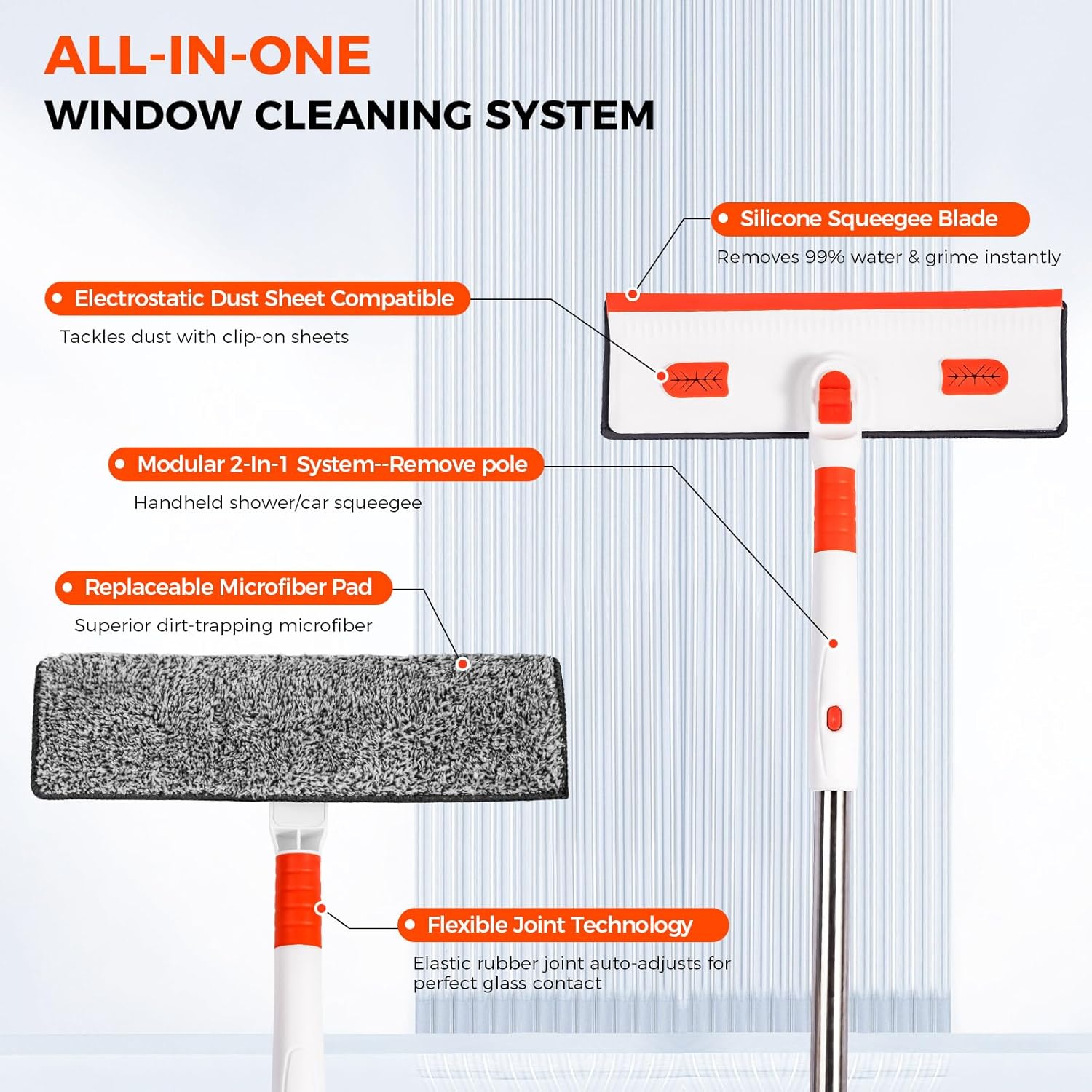 Profal Window Squeee 2-in-1, Window Cleaner " Extens Pole,
