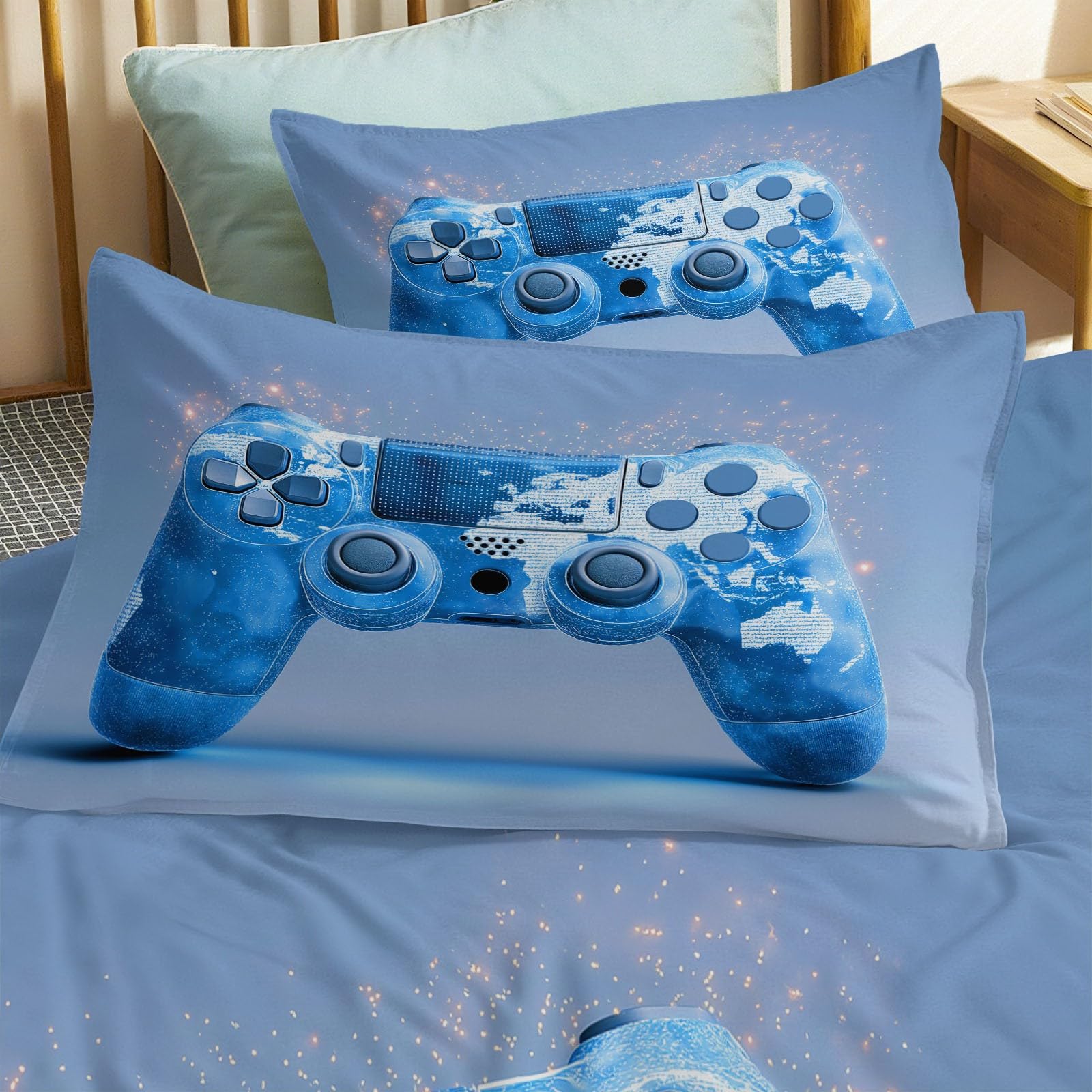 Juego de Funda Nórdica Cama 105/135 de 3 Piezas - Funda Edredon Doble Azul Oscuro Reversible, Funda Nordica Minimalista Mando De Videojuegos Dibujos Animados para Adolescentes Niña Niño 200 x 200 cm