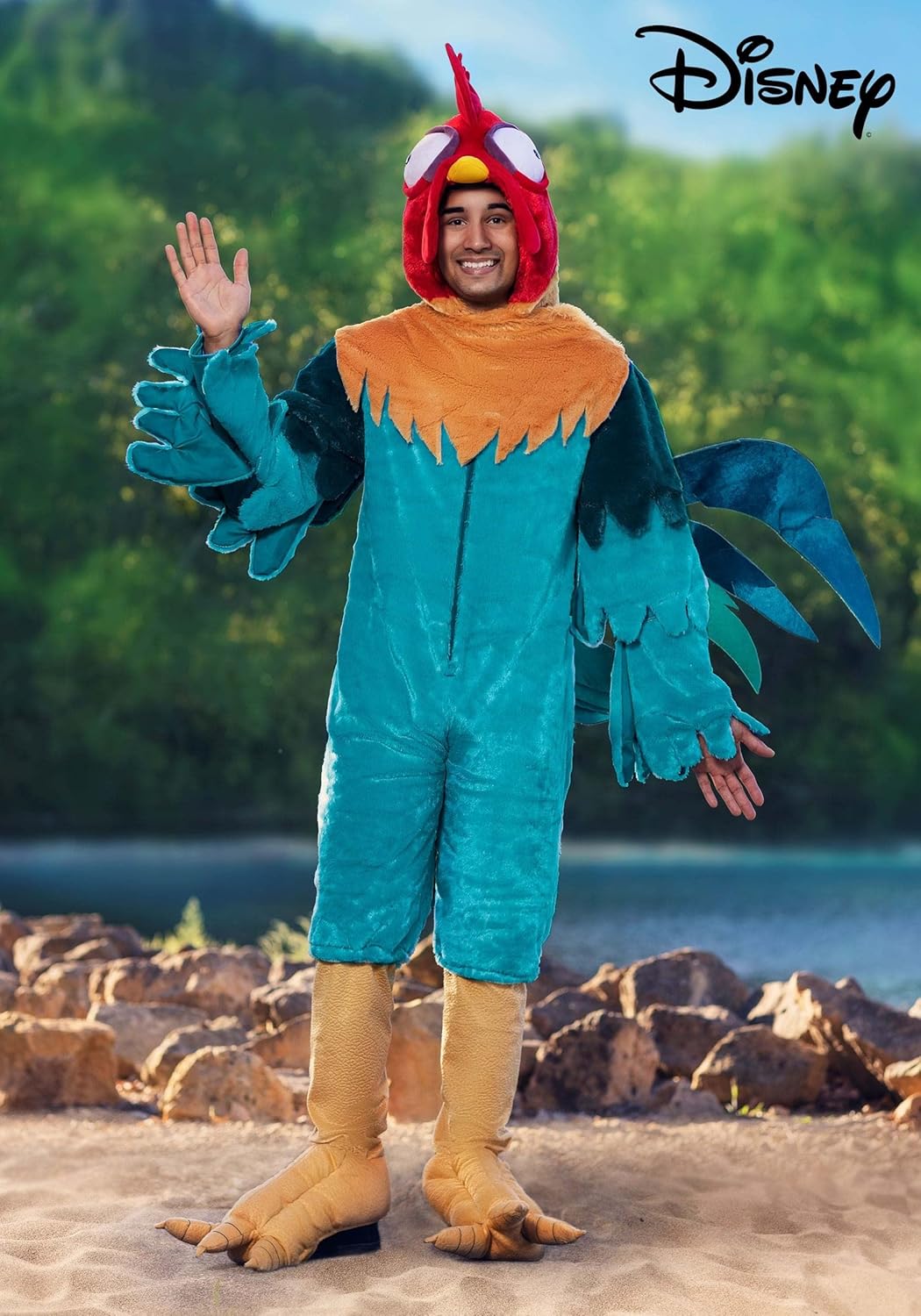 Adult Disney Moana Hei Hei Halloween Costume | Rooster Hooded Jumpsuit with Attached Shoe Covers - Image 2