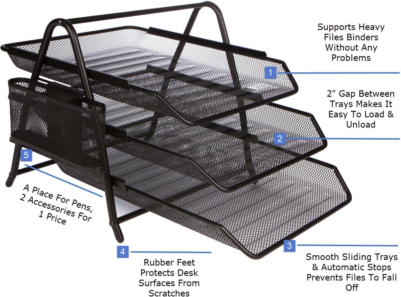 3 Tier Letter Tray Organizer, Desktop Document Paper File, Black