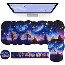 Petmolico Desk Pad Set with Wrist Rest for Keyboard & Mouse, Night Sky