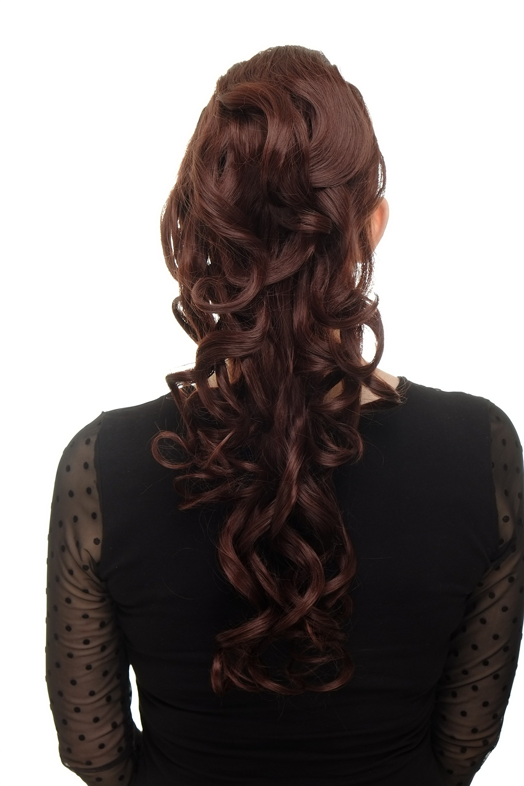 wig me up WK03-33 Hairpiece ponytail with combs and elastic draw string curly voluminous very long mahogany redbrown 23 inch